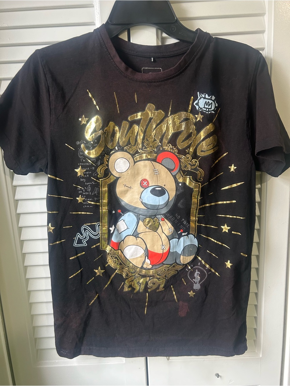 South Pole Black Kids Graphic Teddy Bear Tee with Gold Foil